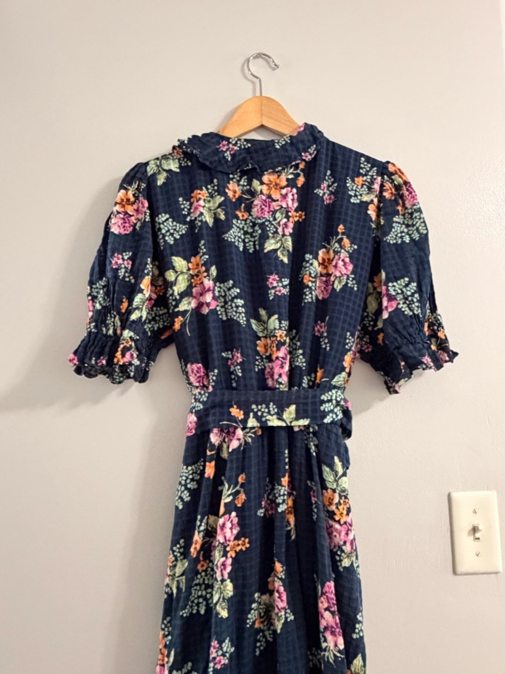 LC Lauren Conrad Navy Floral Wrap Maxi Dress with Pink & Green Blooms - Picture 7 of 7